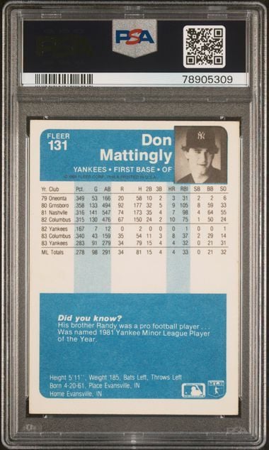 1984 Fleer Don Mattingly #131 Rookie RC Baseball Card PSA 7 Near Mint - Image 2