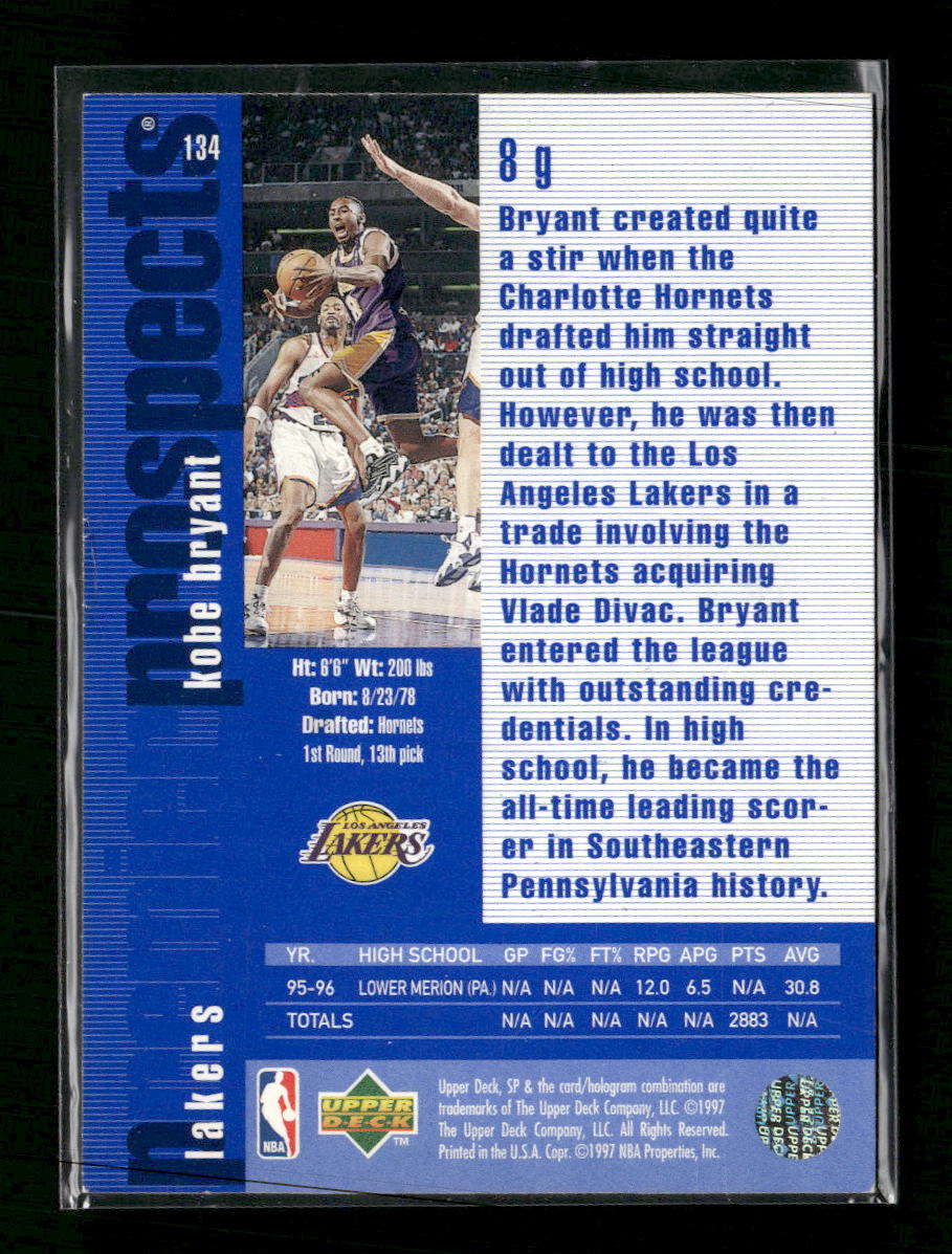 1996-97 SP Kobe Bryant Rookie #134 - Image 2