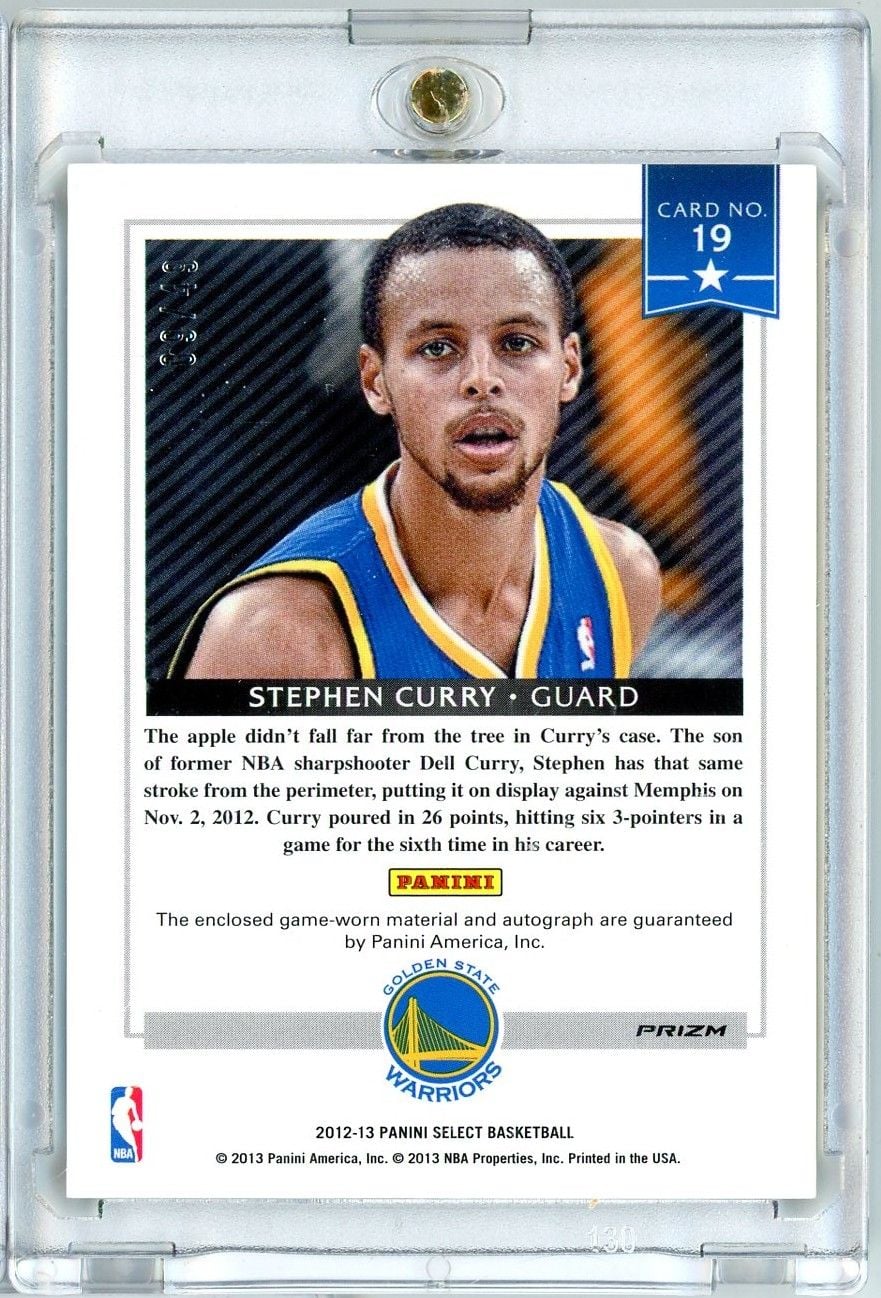 2012 Panini Select Stephen Steph Curry #19 /49 Select Stars Player Worn Relic Black Ink Auto Basketball Card - Image 2