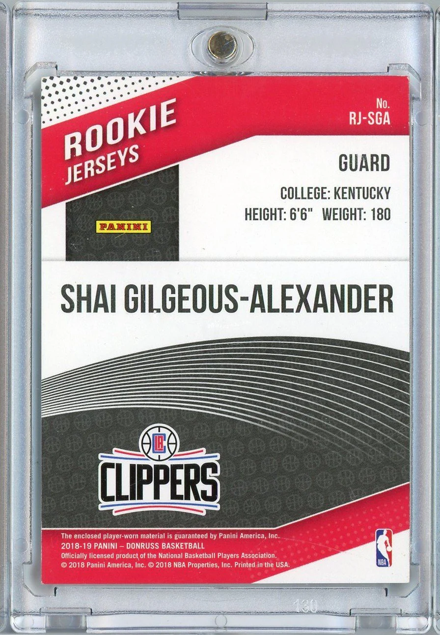 2018 Panini Donruss Shai Gilgeous Alexander #RJSGA /25 Rookie Jerseys Player Worn Relic Rookie RC Basketball Card - Image 2