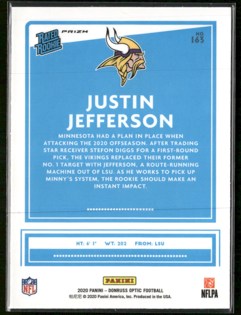2020 Donruss Optic Pink Justin Jefferson Rookie #163 - Image 2