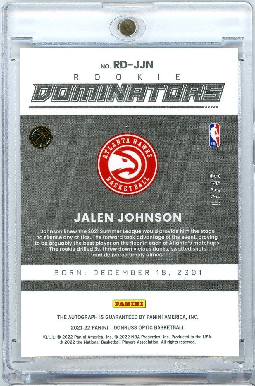 2021 Panini Donruss Optic Jalen Johnson #RDJJN /49 Dominators Auto Rookie RC Basketball Card - Image 2