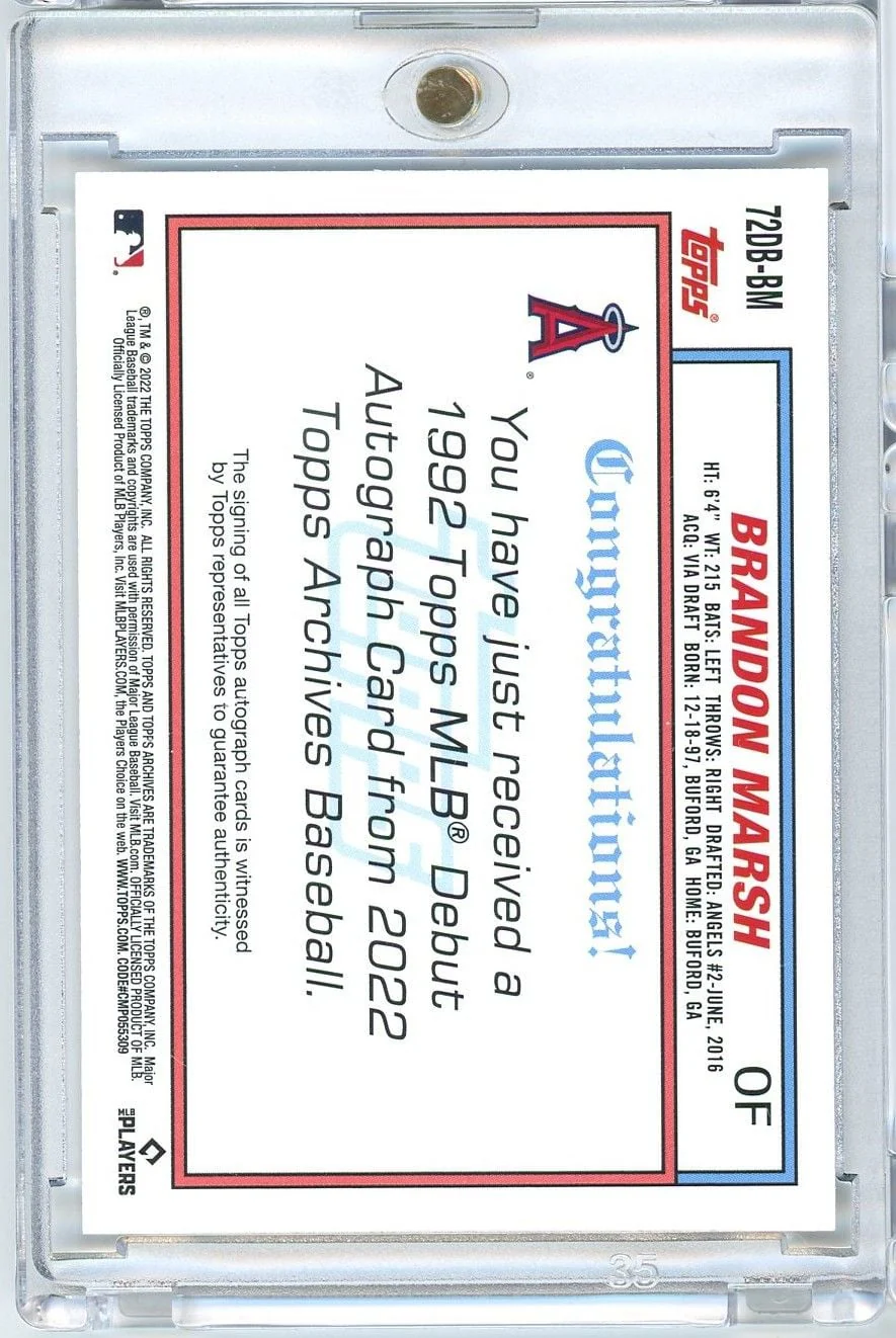 2022 Topps Archives Baseball Brandon Marsh #72DB-BM Auto Rookie RC Baseball Card - Image 2