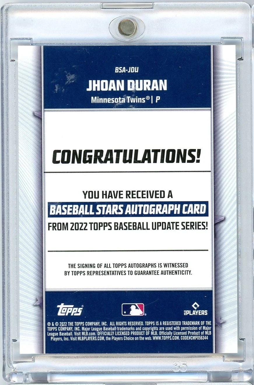 2022 Topps Update Baseball Jhoan Duran #BSAJDU Baseball Stars Auto Rookie RC Baseball Card - Image 2