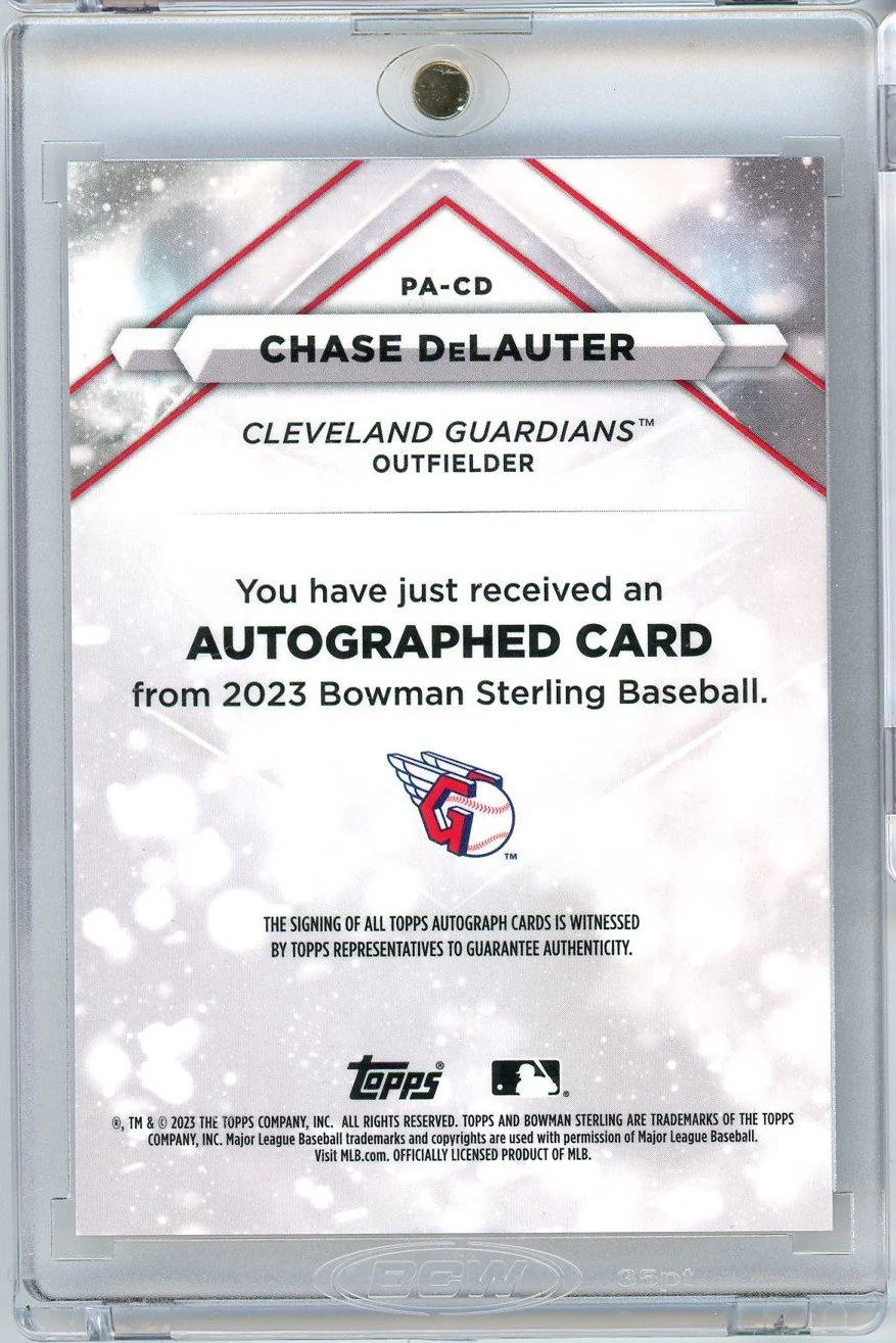 2023 Bowman Sterling Chase DeLauter #PACD Auto Rookie RC Baseball Card - Image 2