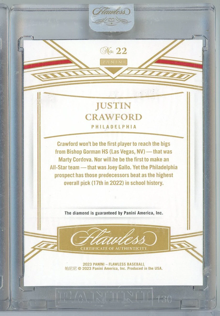 2023 Panini Flawless Justin Crawford #22 01/10 Yellow Diamond Rookie RC Baseball Card - Image 2