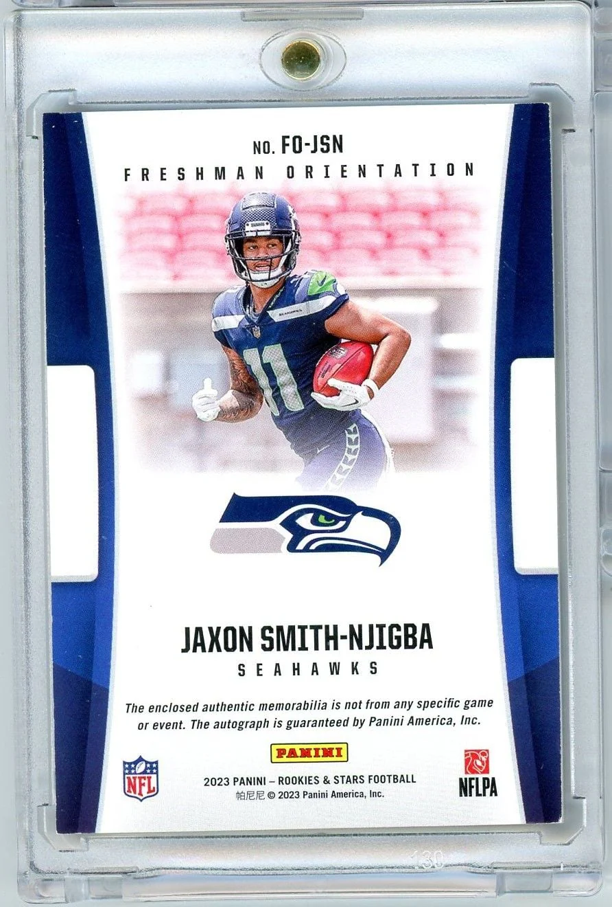 2023 Panini Rookie & Stars Jaxon Smith Njigba #FOJSN /99 Freshman Orientation Rookie Patch Auto RPA Rookie RC Football Card - Image 2
