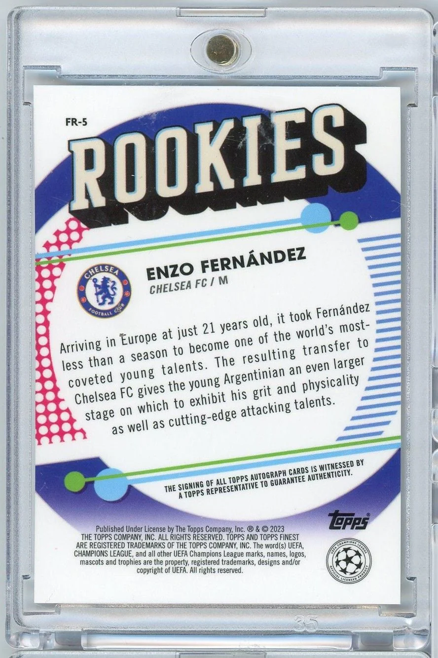 2023 Topps Finest UEFA Champions League Enzo Fernandez #FR5 /500 Rookies Auto Chelsea FC Rookie RC Soccer Card - Image 2