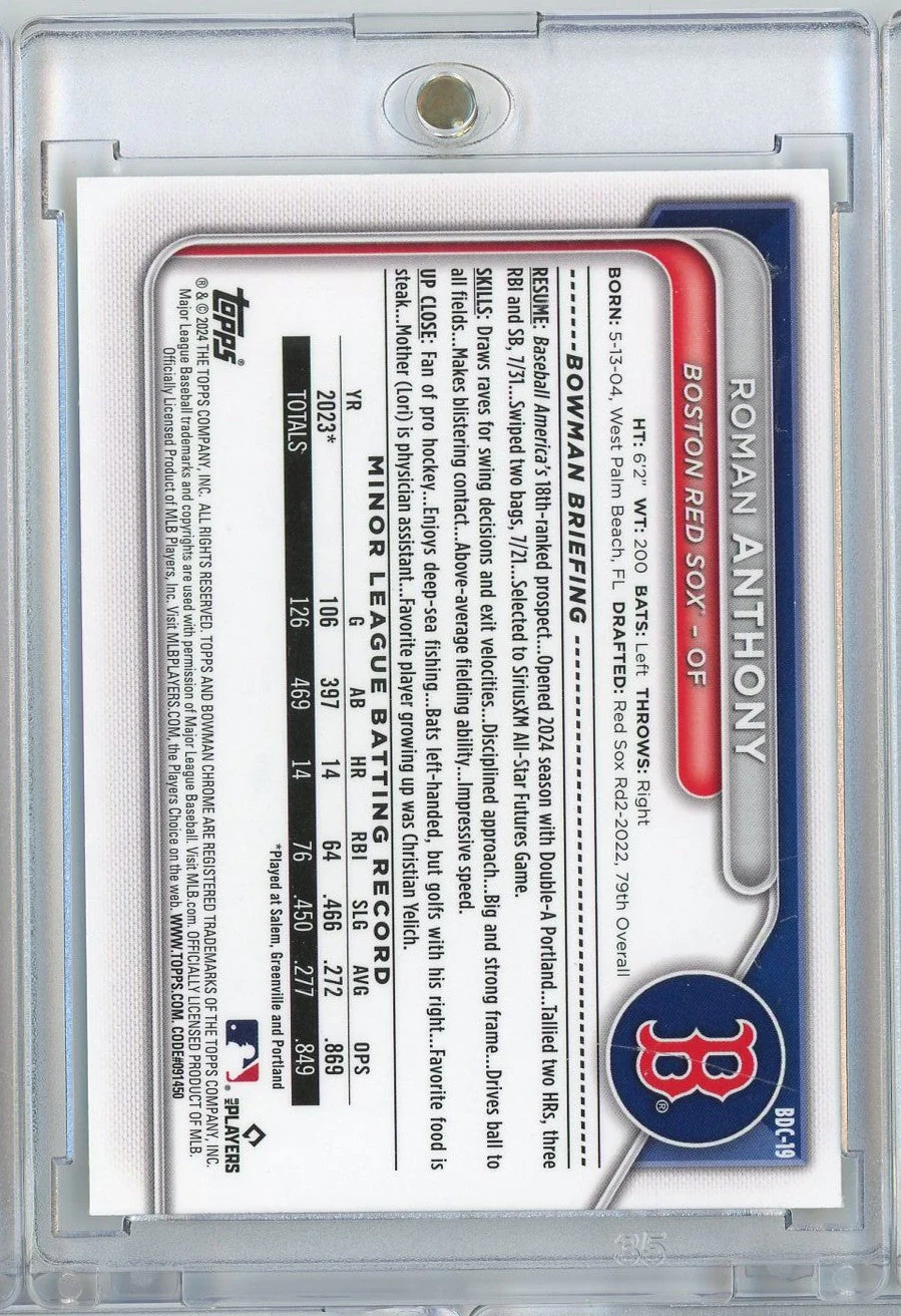 2024 Bowman Chrome Roman Anthony #BDC19 /50 Gold Refractor Boston Red Sox Rookie RC Baseball Card - Image 2
