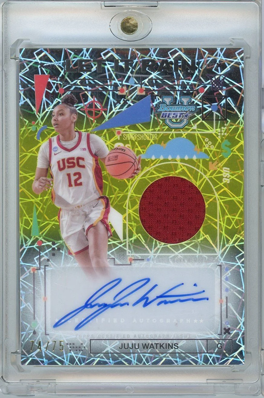 2024 Bowman U Best JuJu Watkins #LRRAJW /75 Let It Rain Relic Autograph Cracked Ice Rookie RC Basketball Card