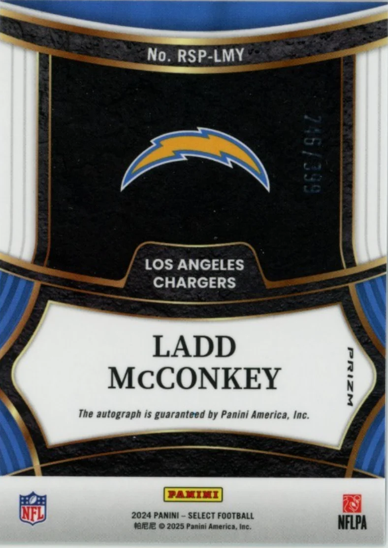 2024 Panini Select Ladd McConkey #RSP-LMY Silver Prizm Auto /399 Rookie RC Football Card - Image 2