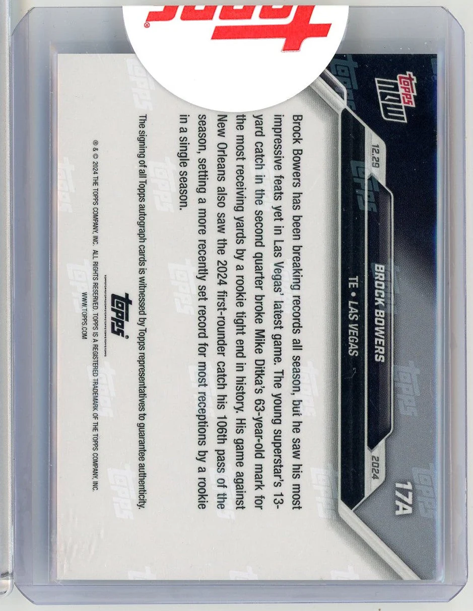 2024 Topps Now Brock Bowers #17A Auto /10 Las Vegas Raiders Rookie RC Football Card - Image 2