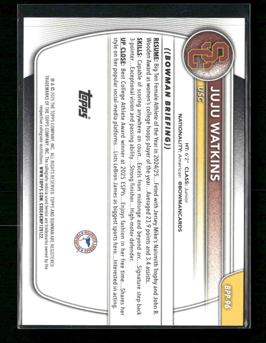 2025-26 Bowman Prospects Purple Pattern Border Juju Watkins #/199 #BPP-96 - Image 2