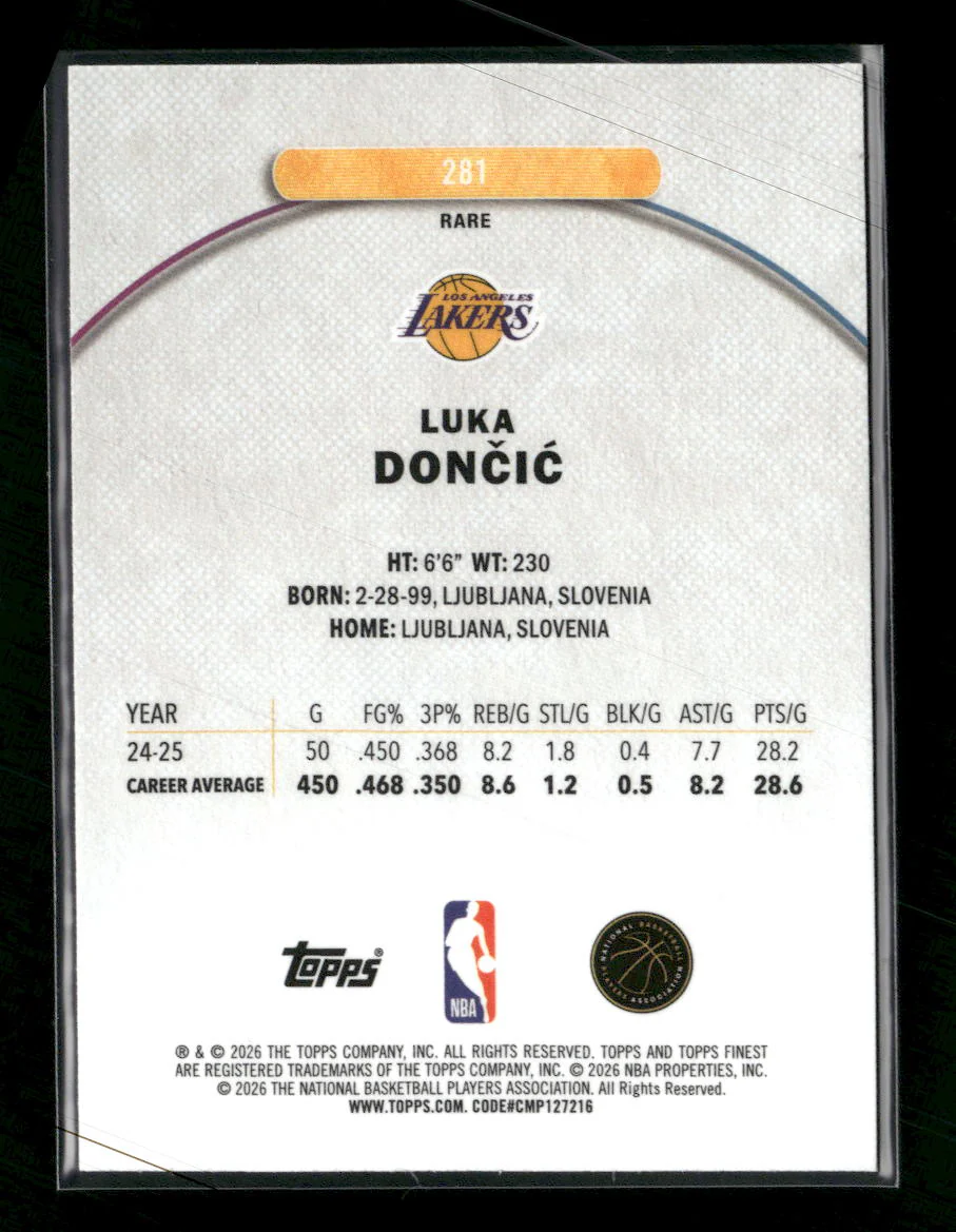 2025-26 Finest Blue Refractor Luka Doncic #/99 #281 - Image 2