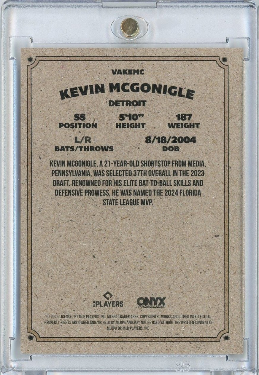 2025 Onyx Kevin McGonigle #VAKEMC Auto Rookie RC Baseball Card - Image 2