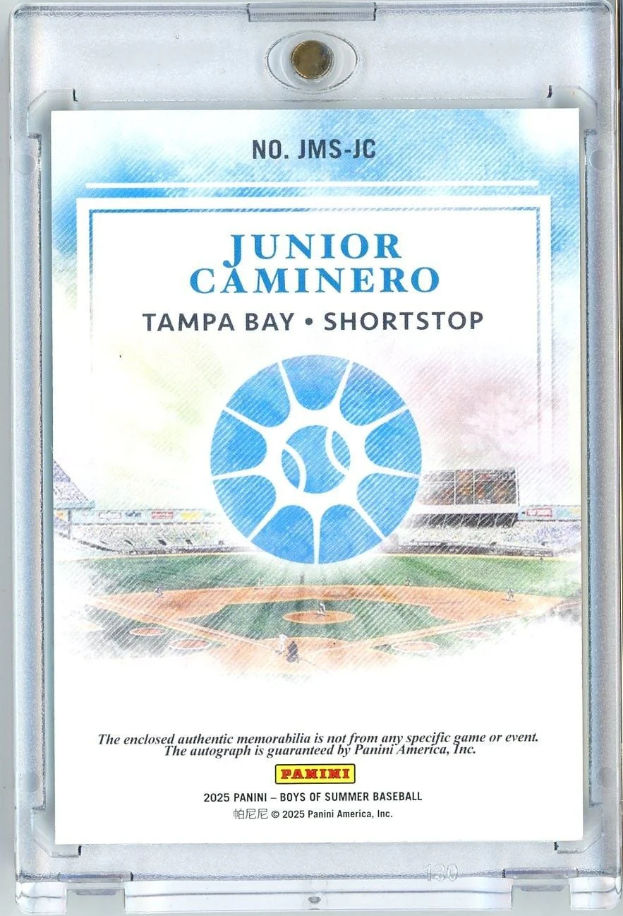 2025 Panini Boys of Summer Junior Caminero #JMSJC 5/5 Relic Patch Auto Baseball Card - Image 2
