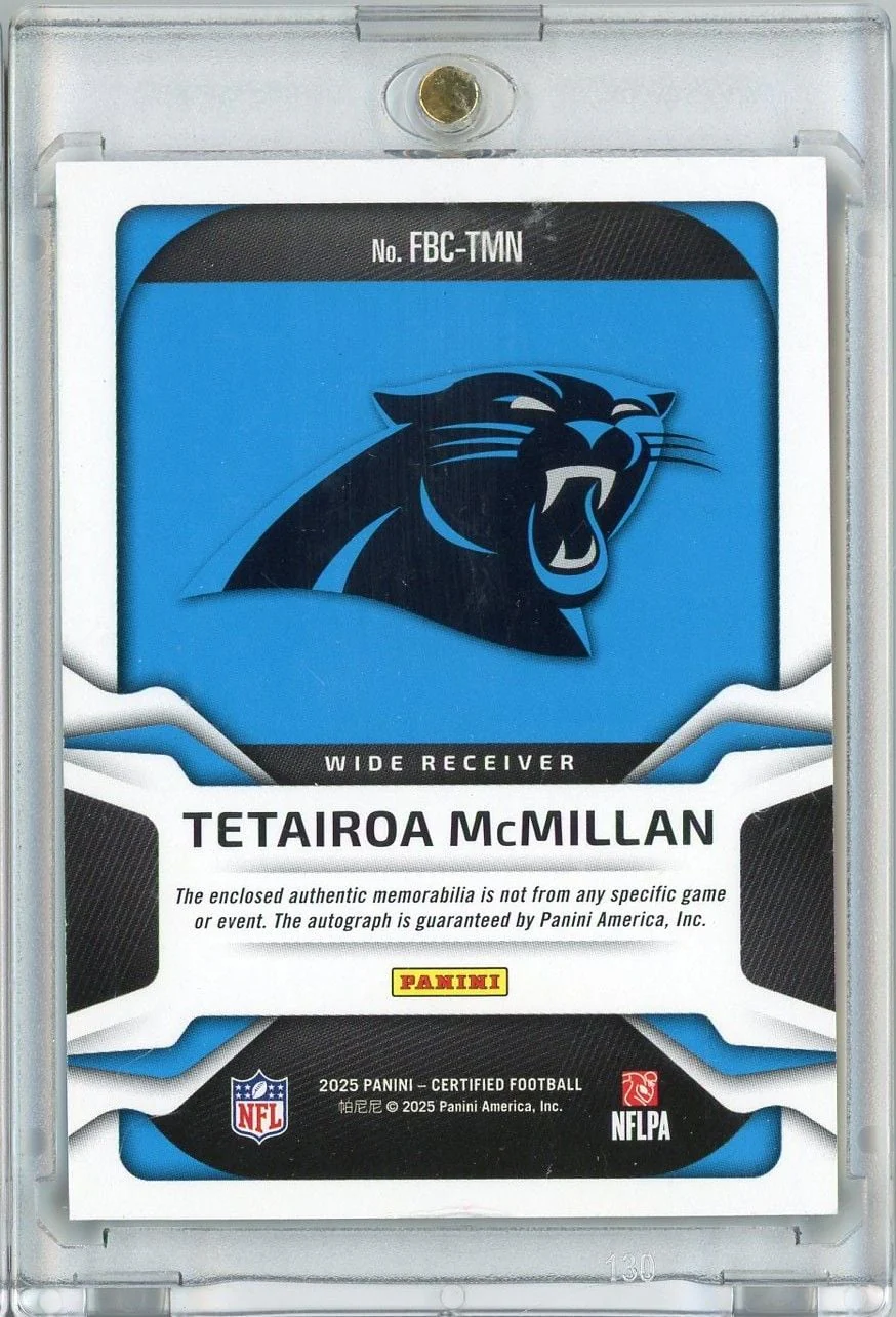2025 Panini Certified Tetairoa McMillan #FBCTMN Freshman Fabric RPA Auto /199 Rookie RC Football Card - Image 2