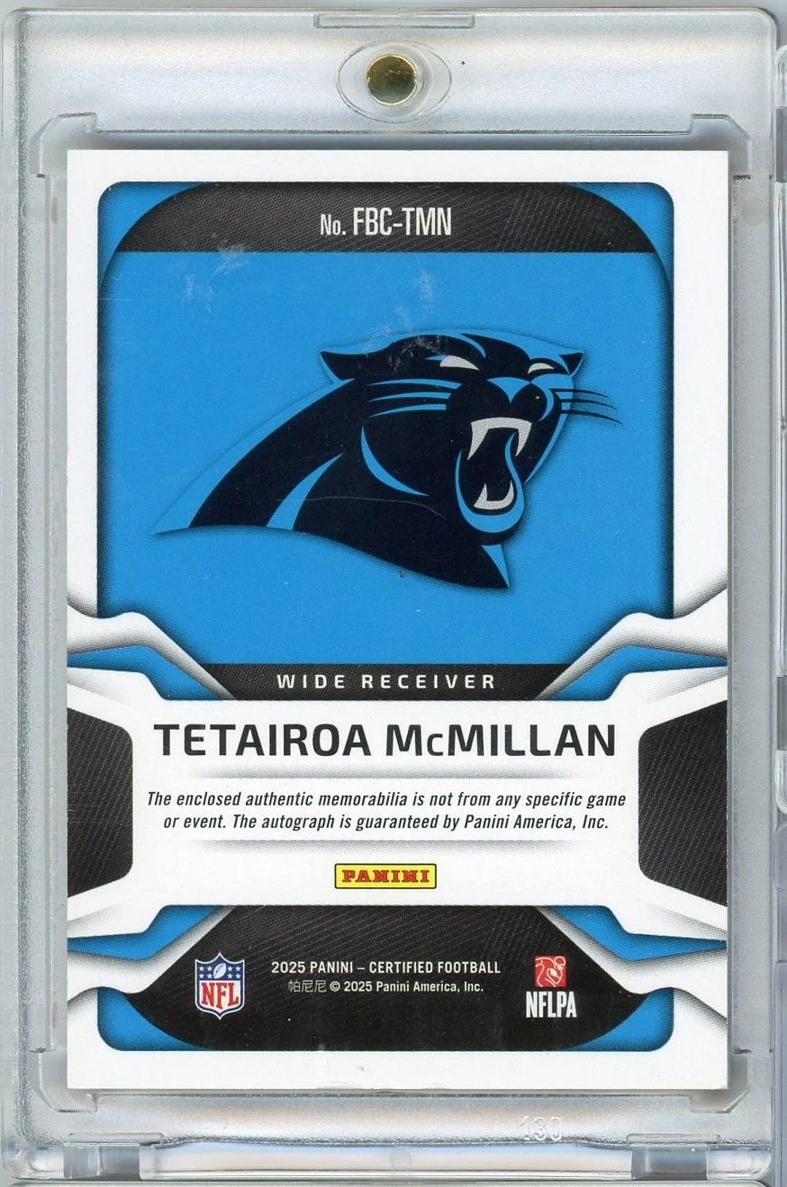 2025 Panini Certified Tetairoa McMillan #FBCTMN Freshman Fabric RPA Auto /99 Rookie RC Football Card - Image 2
