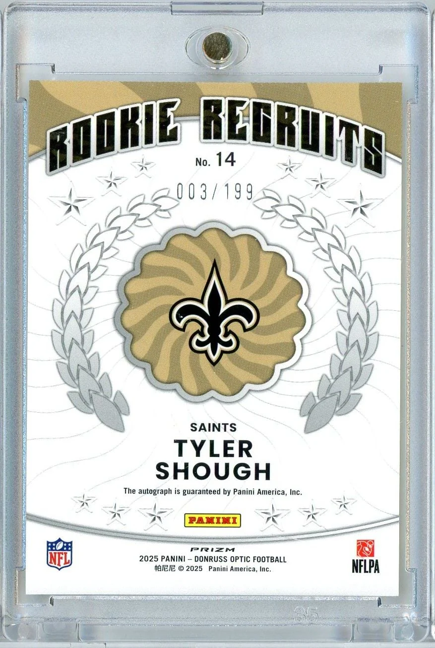 2025 Panini Donruss Optic Tyler Shough #14 /199 Rookie Recruits Refractor Auto Rookie RC Football Card - Image 2