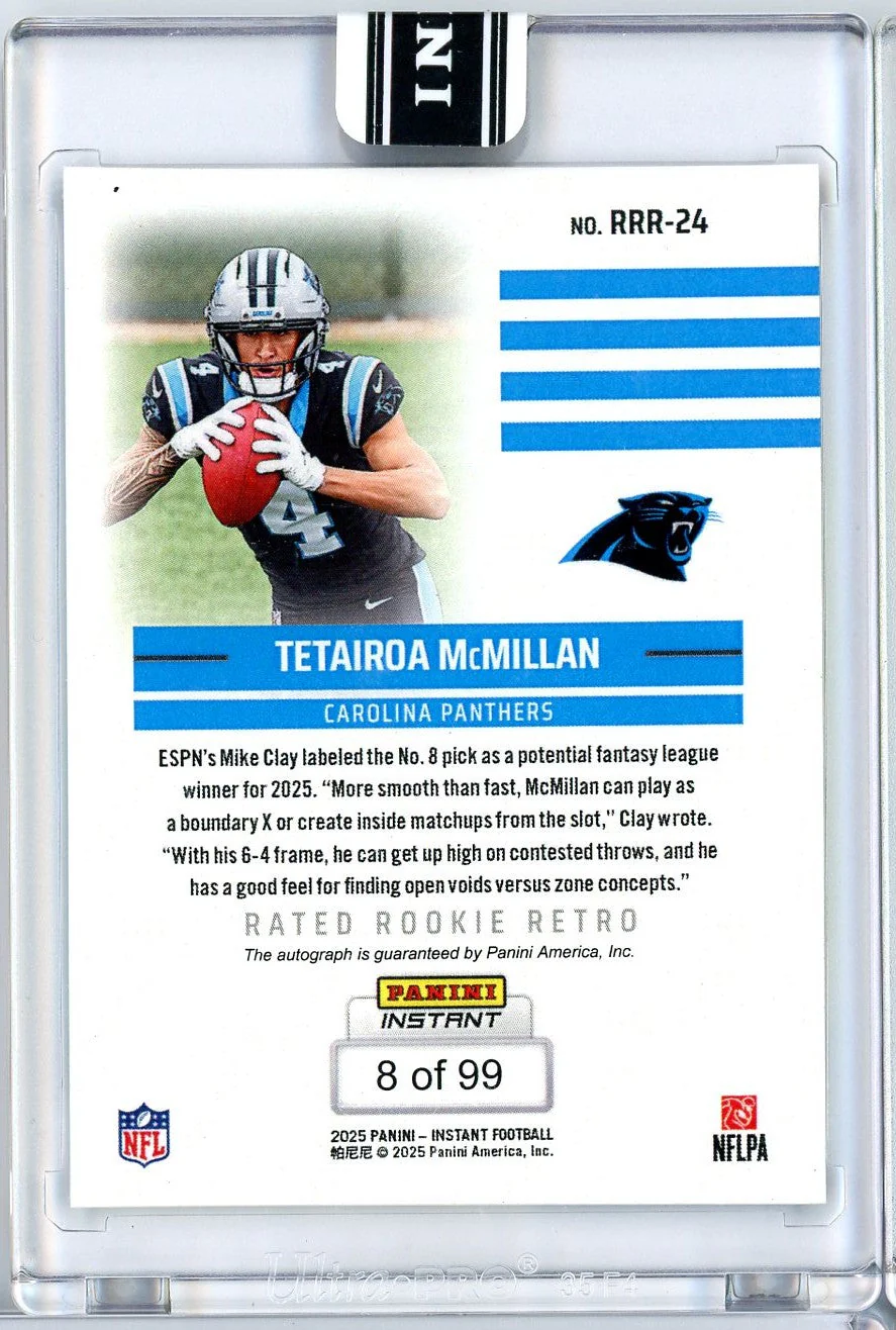2025 Panini Instant NFL Tetairoa McMillan #24 Rated Retro Rookie Auto /99 Carolina Panthers Rookie RC Football Card - Image 2