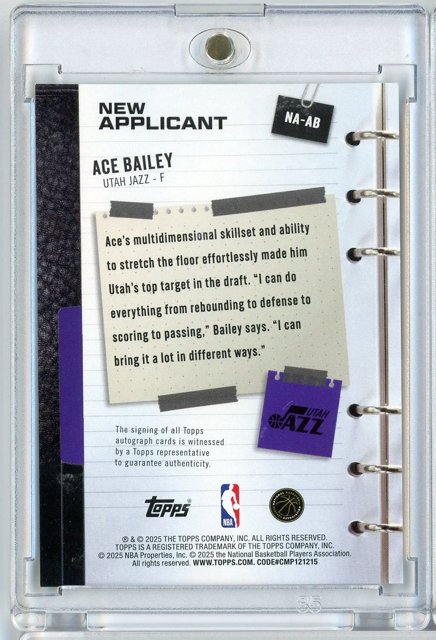 2025 Topps Ace Bailey #NAAB New Applicant Holo Auto Utah Jazz Rookie RC Basketball Card - Image 2
