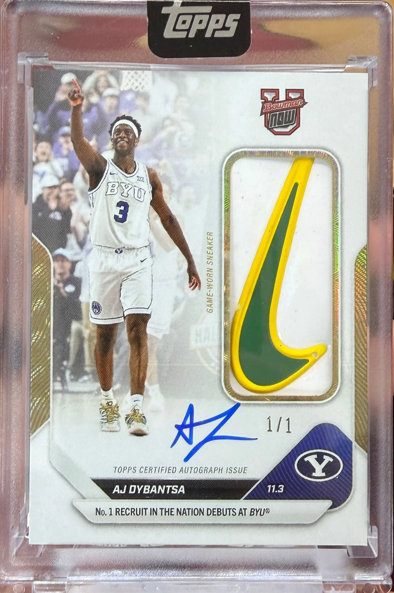 2025 Topps Bowman U Now AJ Dybantsa #1 Foilfractor Relic Auto 1/1 Number 1 Recruit in the Nation Debuts at BYU BYU Cougars Rookie RC Basketball Card - Image 2