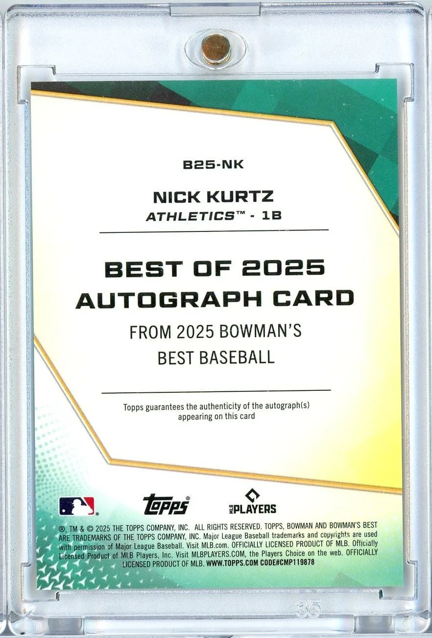 2025 Topps Bowman's Best Nick Kurtz #B25NK Best of 2025 Auto Athletics Rookie RC Baseball Card - Image 2