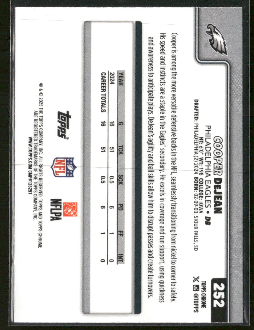 2025 Topps Chrome Teal Refractor Cooper DeJean #/299 #252 - Image 2