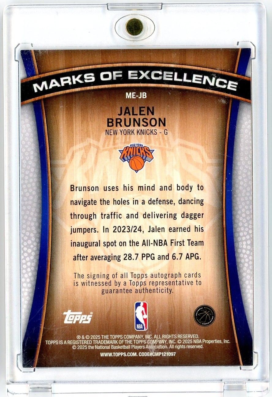 2025 Topps Jalen Brunson #MEJB Marks of Excellence Autograph Basketball Card - Image 2