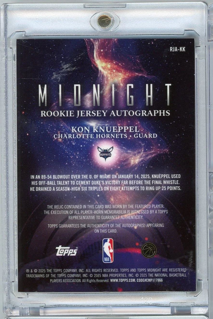 2025 Topps Midnight Kon Knueppel #RJAKK Rookie Jersey Autographs /75 Charlotte Hornets Rookie RC Basketball Card - Image 2