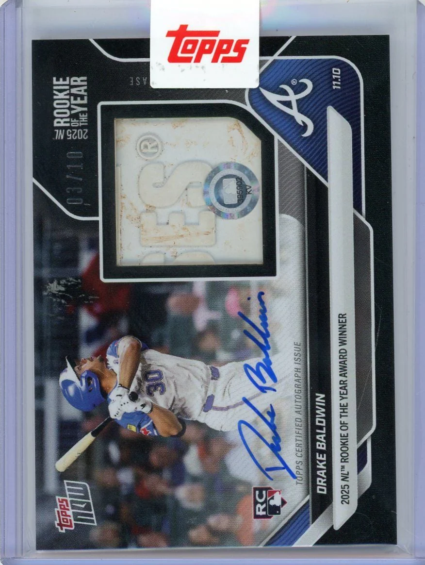 2025 Topps Now Drake Baldwin #OS1B Black Relic Auto /10 2025 NL Rookie of the Year Award Winner Atlanta Braves Rookie RC Baseball Card