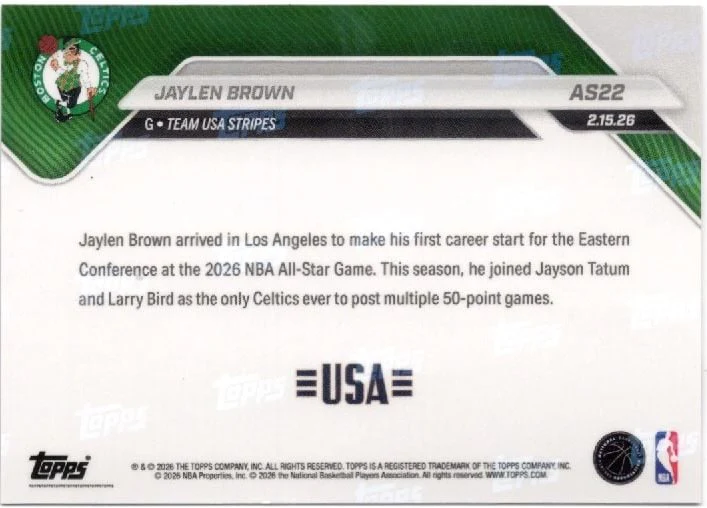 2025 Topps Now Jaylen Brown #AS22 Platinum Member Stamp 2026 NBA All Star 5th Selection Boston Celtics Basketball Card - Image 2