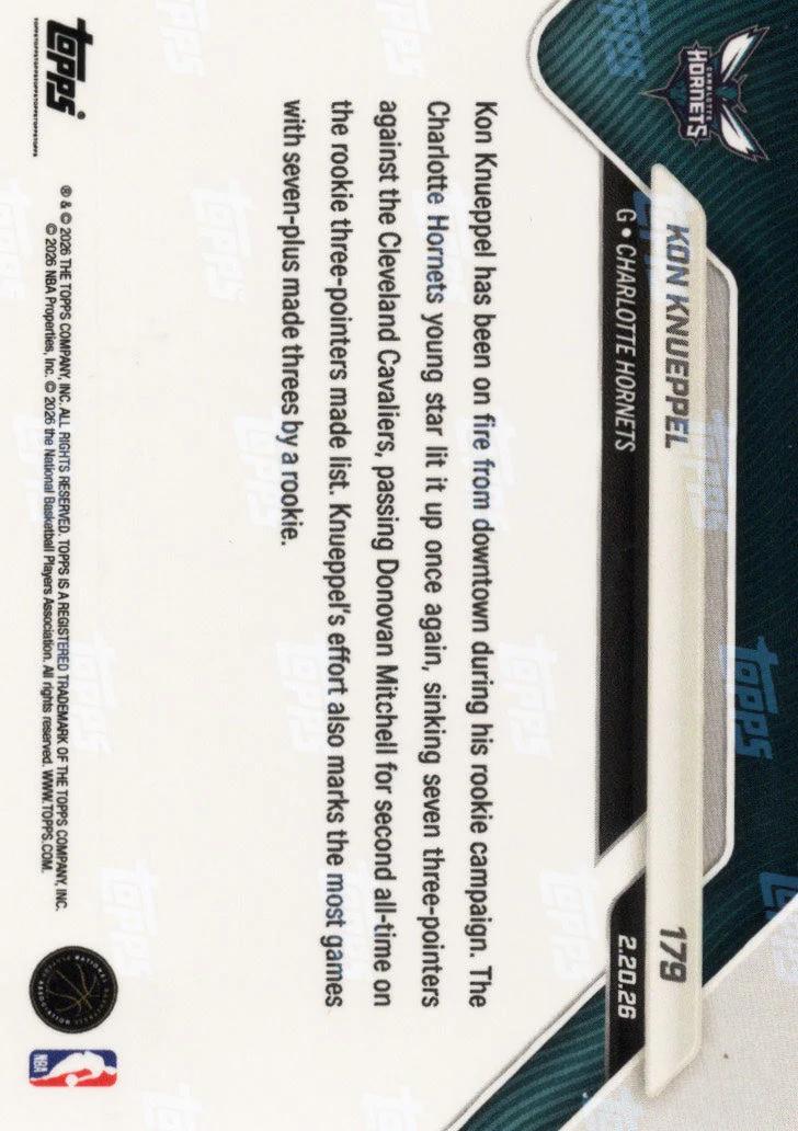 2025 Topps Now Kon Knueppel #179 Gold Foil /50 Charlotte Hornets Rookie RC Basketball Card - Image 2