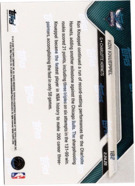 2025 Topps Now Kon Knueppel #182 Gold Foil /50 Charlotte Hornets Rookie RC Basketball Card - Image 2