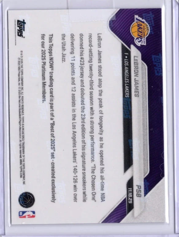 2025 Topps Now LeBron James #P58 Platinum Member Los Angeles Lakers Basketball Card - Image 2