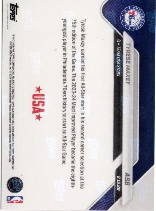 2025 Topps Now Tyrese Maxey #AS6 Platinum Member Stamp 2026 NBA All Star 2nd Selection Philadelphia 76ers Basketball Card - Image 2