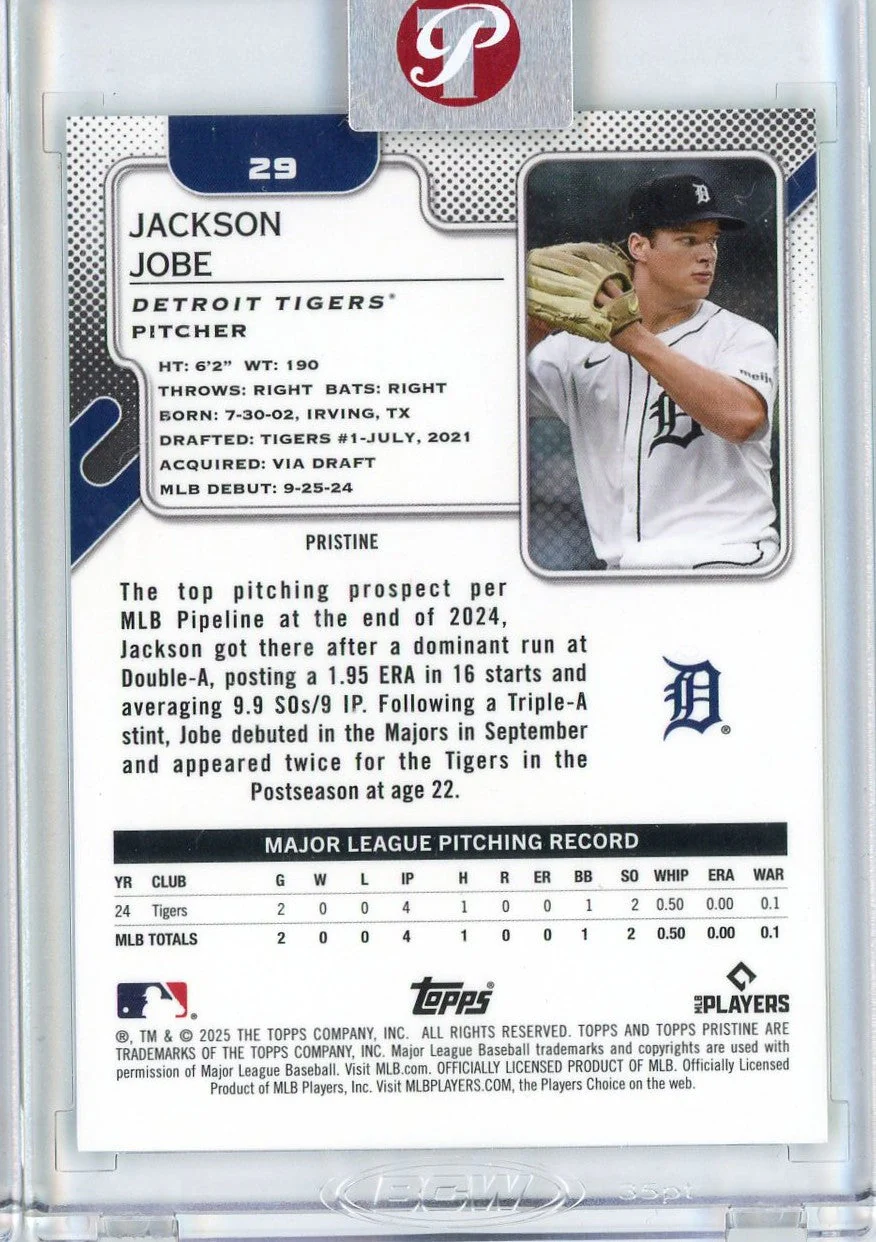 2025 Topps Pristine Jackson Jobe #29 Aqua /199 Detroit Tigers Rookie RC Baseball Card - Image 2