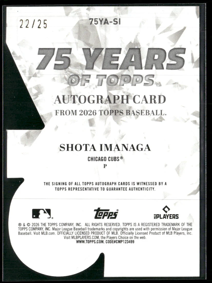 2026 75 Years of Topps Auto Die Cut Orange Foil #/25 Shota Imanaga #75YA-SI - Image 2
