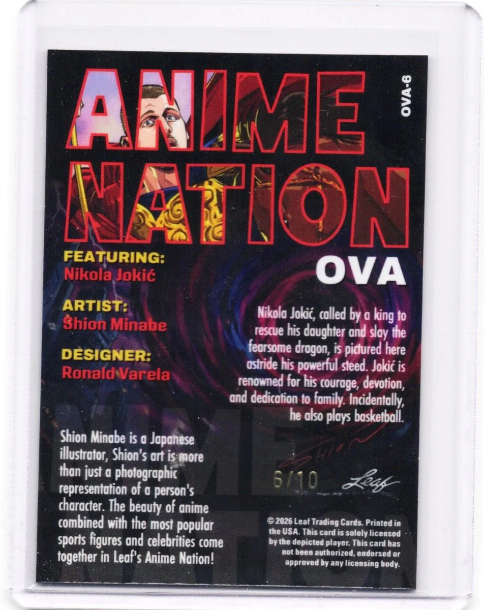 2026 Leaf Nikola Jokic #OVA6 Anime Nation Red /10 Denver Nuggets Basketball Card - Image 2