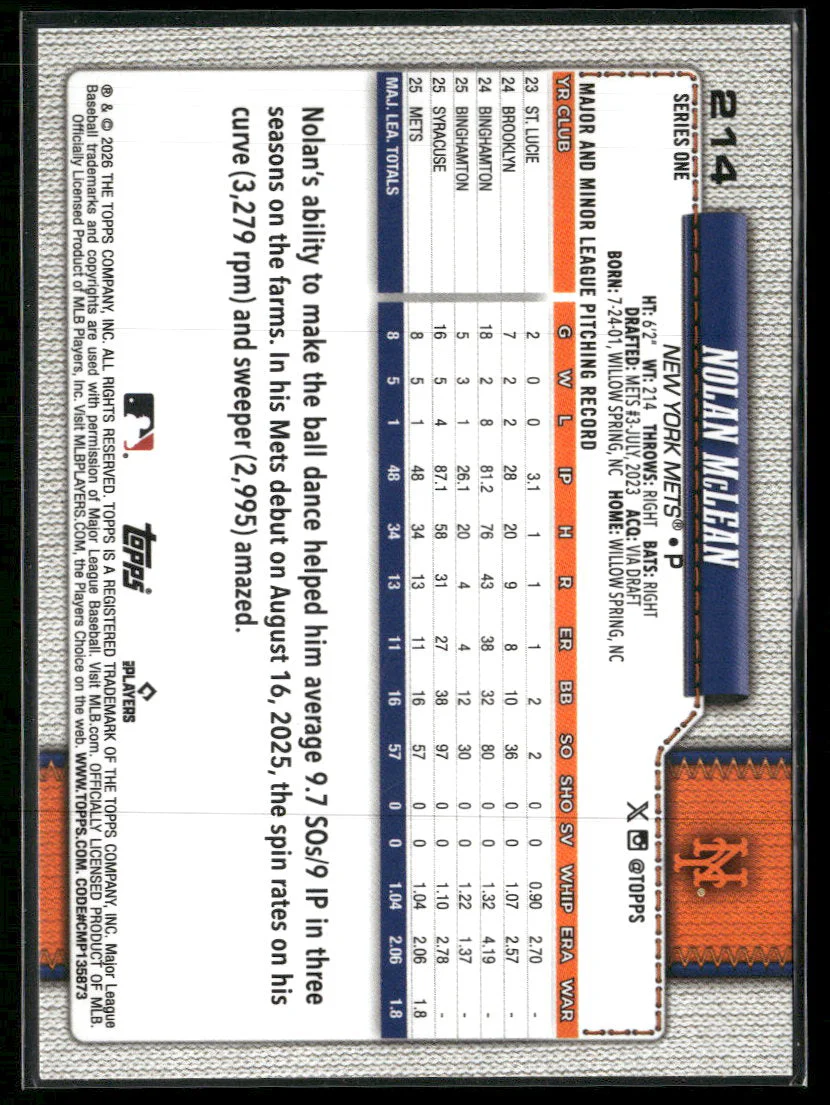 2026 Topps Holiday Polka Dots Purple/Blue Nolan McLean #214 - Image 2