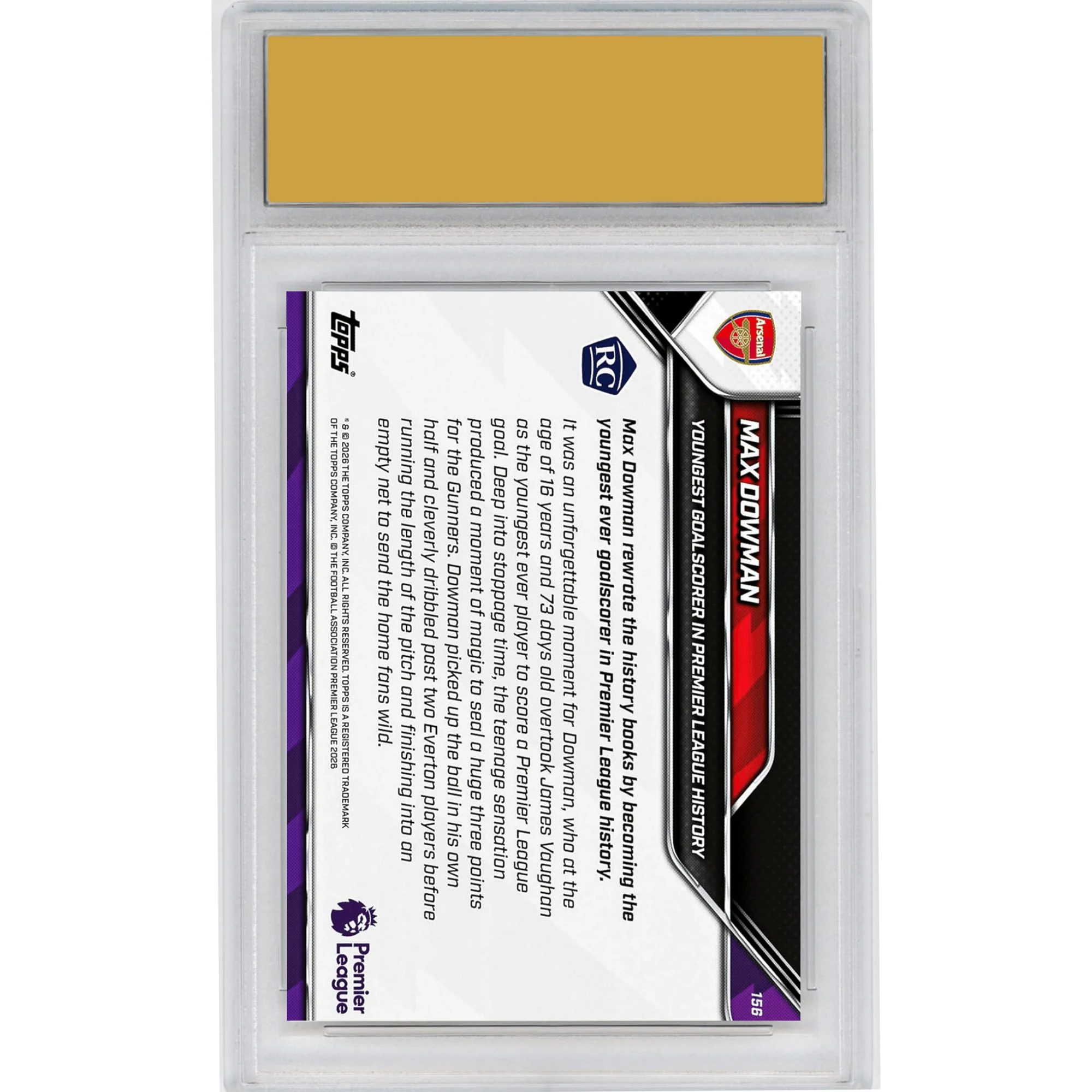 2026 Topps Now Max Dowman #156 Youngest Goalscorer in Premier League History Arsenal Rookie RC Soccer Card HOFSM 10 Gem Mint - Image 2