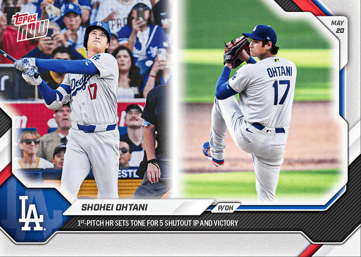 2026 Topps Now Shohei Ohtani #226 1st Pitch Home Run Sets Tone for 5 Shutout IP & Victory Los Angeles Dodgers Baseball Card