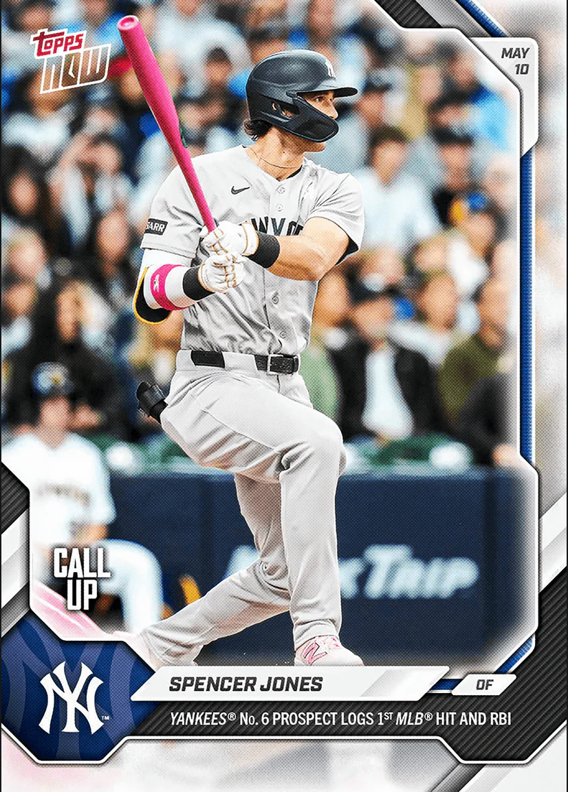2026 Topps Now Spencer Jones #186 Yankees Number 6 Prospect Logs 1st MLB Hit and RBI New York Yankees Rookie RC Baseball Card