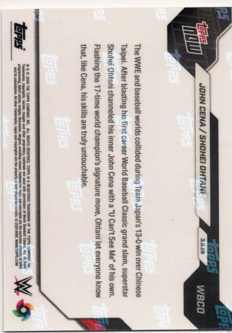 2026 Topps Now World Baseball Classic John Cena/Shohei Ohtani #WBCO Green Chrome /99 "U Cant See Me!" Icons Flex Skills with Shared Signature Move Baseball Card - Image 2