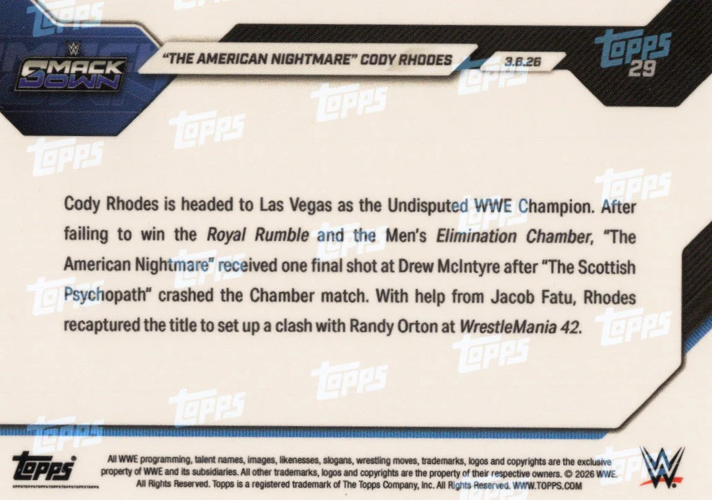 2026 Topps Now WWE Cody Rhodes #29 Orange Foil /25 Wrestling Card - Image 2