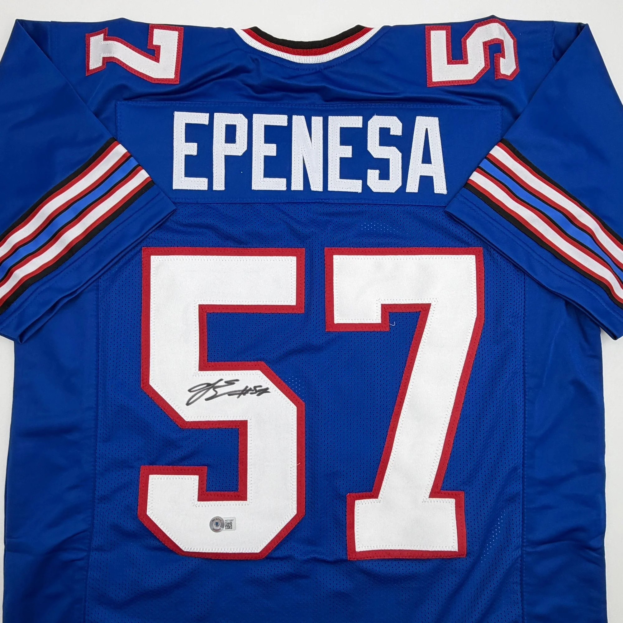 Autographed/Signed AJ A.J. Epenesa Buffalo Blue Football Jersey Beckett BAS COA - Image 2