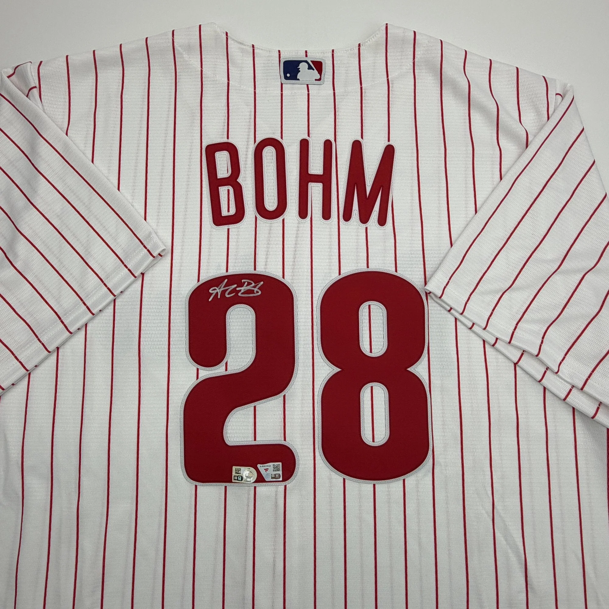 Autographed/Signed Alec Bohm Philadelphia Phillies Pinstripe Authentic Baseball Jersey Fanatics & MLB COA - Image 2