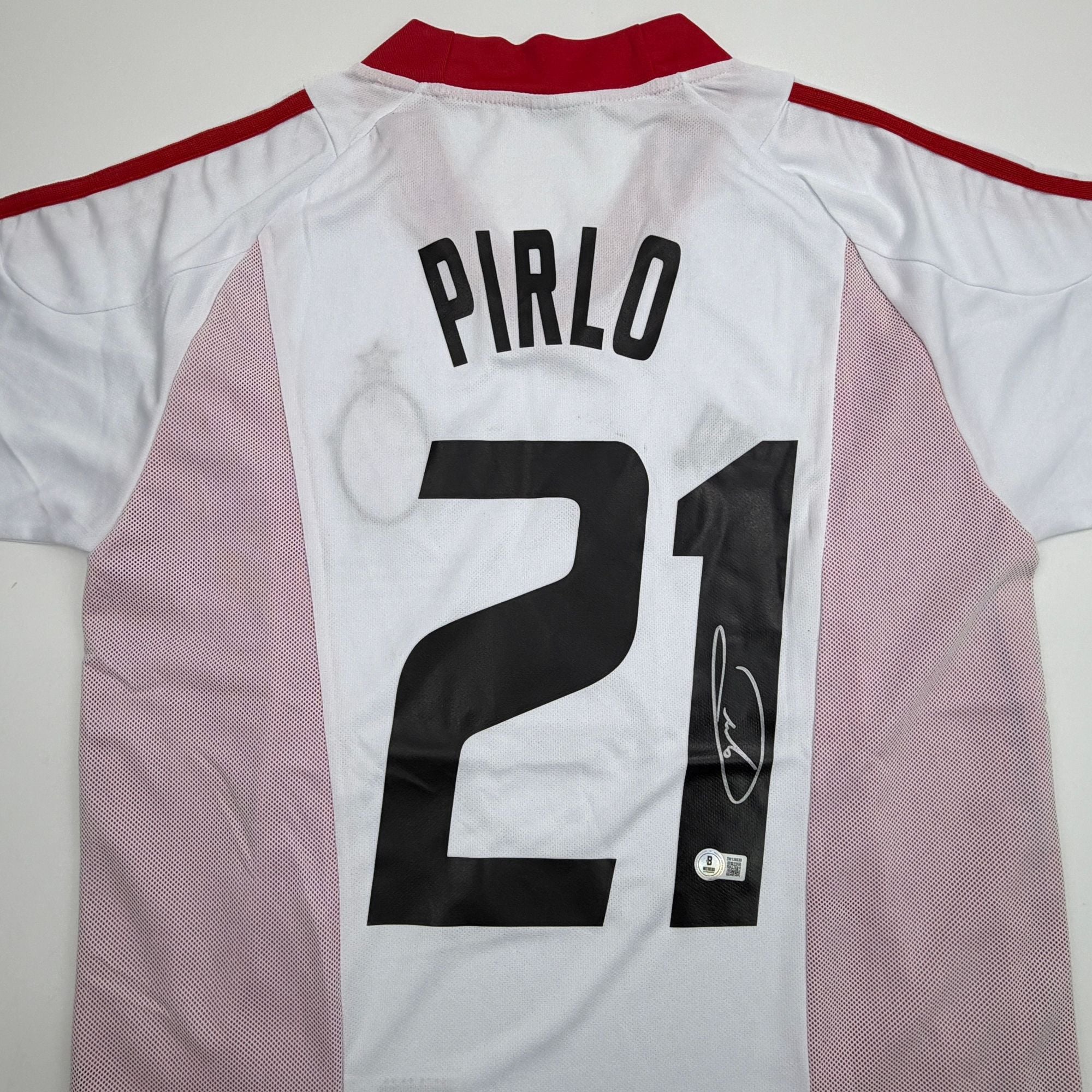 Autographed/Signed Andrea Pirlo AC Milan White Soccer Futbol Jersey Beckett BAS COA - Image 2