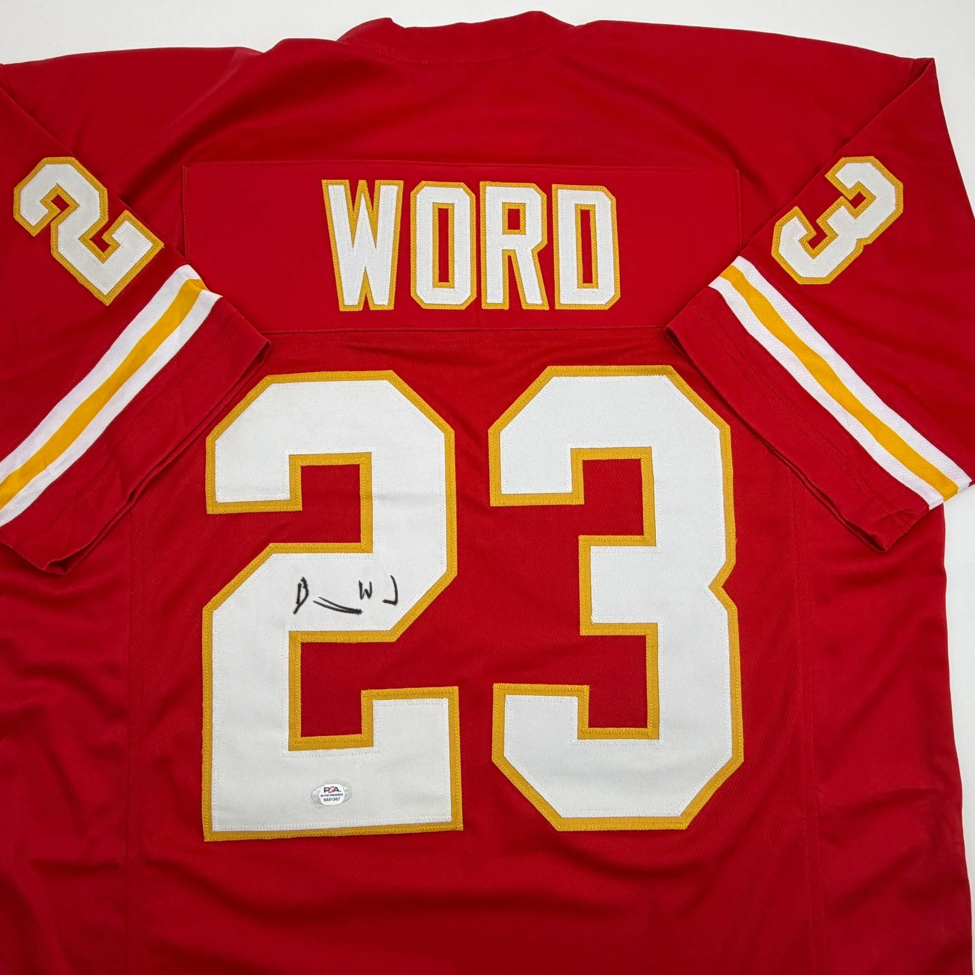 Autographed/Signed Barry Word Kansas City Red Football Jersey PSA/DNA COA - Image 2