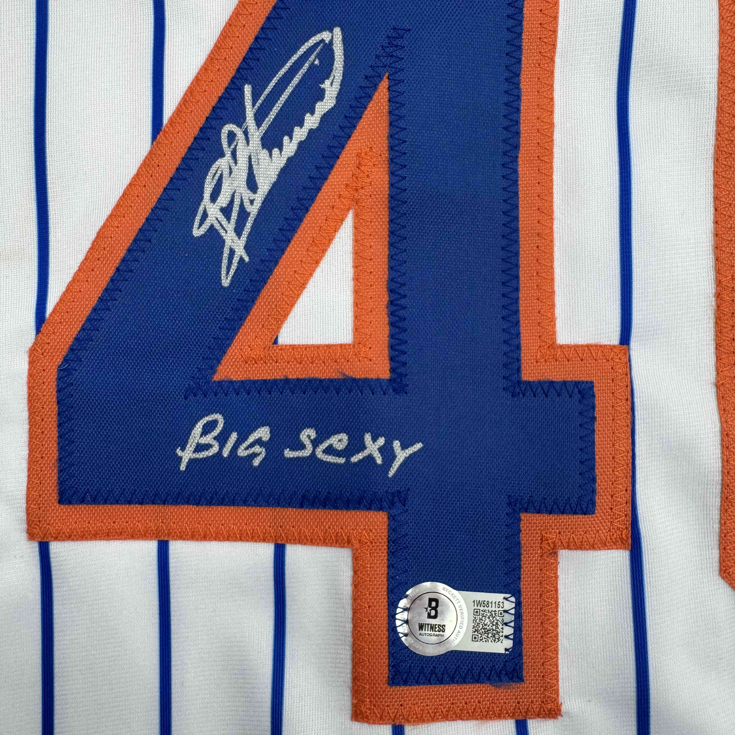 Autographed/Signed Bartolo Colon Inscribed Big Sexy New York Pinstripe Baseball Jersey Beckett BAS COA - Image 3